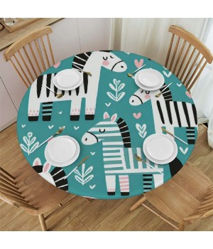 Ulloord  Round Tablecloth Fitted Table Cover with Elastic Edged Cute Zebra Print Waterproof Table Cloth for Party Kitchen Dining Indoor Outdoor Table