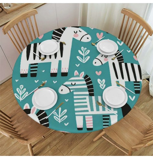 Ulloord  Round Tablecloth Fitted Table Cover with Elastic Edged Cute Zebra Print Waterproof Table Cloth for Party Kitchen Dining Indoor Outdoor Table