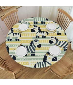 Ulloord Round Tablecloth Fitted Table Cover with Elastic Edged Cute Stripe Waterproof Table Cloth for Party Kitchen Dining Indoor Outdoor Table