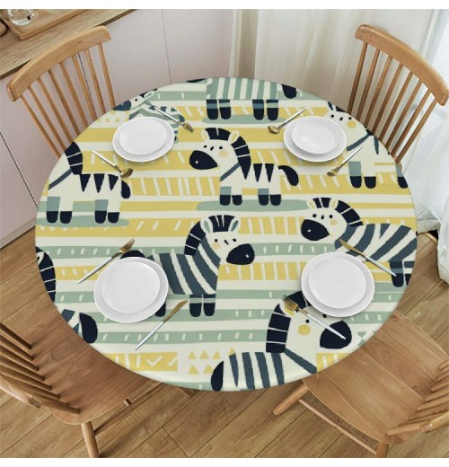 Ulloord Round Tablecloth Fitted Table Cover with Elastic Edged Cute Stripe Waterproof Table Cloth for Party Kitchen Dining Indoor Outdoor Table