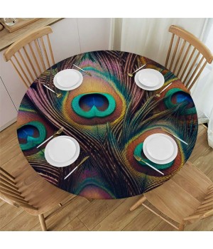 Ulloord Round Tablecloth Fitted Table Cover with Elastic Edged Animal Peacock Waterproof Table Cloth for Party Kitchen Dining Indoor Outdoor Table