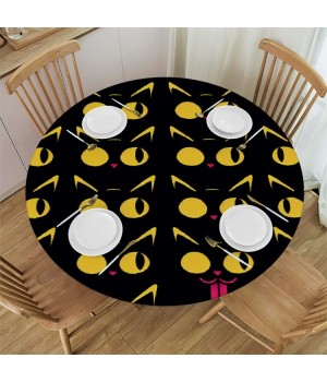 Ulloord  Round Tablecloth Fitted Table Cover with Elastic Edged Animal Cat Pattern Waterproof Table Cloth for Party Kitchen Dining Indoor Outdoor Table