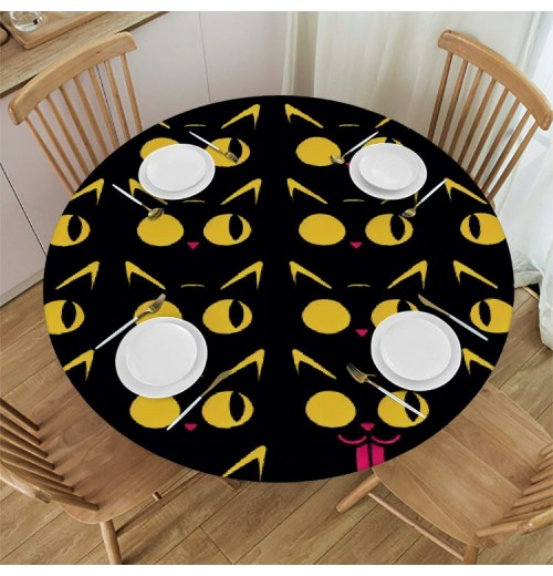 Ulloord  Round Tablecloth Fitted Table Cover with Elastic Edged Animal Cat Pattern Waterproof Table Cloth for Party Kitchen Dining Indoor Outdoor Table