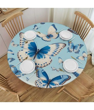 Ulloord  Round Tablecloth Fitted Table Cover with Elastic Edged Animal Butterfly Pattern Waterproof Table Cloth for Party Kitchen Dining Indoor Outdoor Table