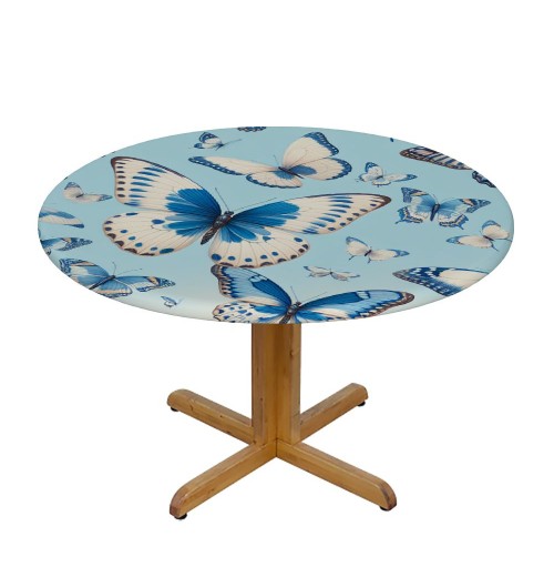 Ulloord  Round Tablecloth Fitted Table Cover with Elastic Edged Animal Butterfly Pattern Waterproof Table Cloth for Party Kitchen Dining Indoor Outdoor Table