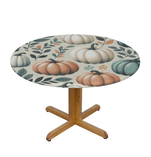 Ulloord Round Tablecloth Fitted Table Cover with Elastic Edged Pumpkin Leaves Waterproof Table Cloth for Party Kitchen Dining Indoor Outdoor Table