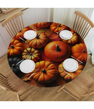 Ulloord Round Tablecloth Fitted Table Cover with Elastic Edged Pumpkin Print Waterproof Table Cloth for Party Kitchen Dining Indoor Outdoor Table