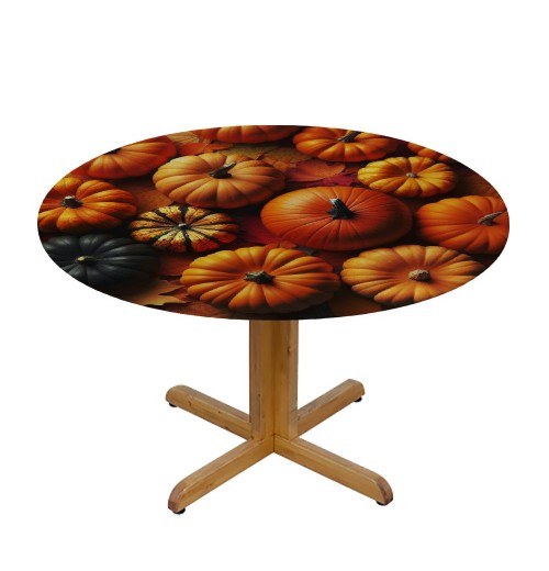 Ulloord Round Tablecloth Fitted Table Cover with Elastic Edged Pumpkin Print Waterproof Table Cloth for Party Kitchen Dining Indoor Outdoor Table