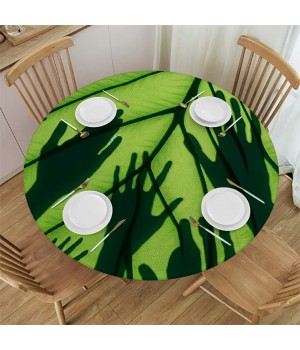 Ulloord  Round Tablecloth Fitted Table Cover with Elastic Edged Abstract Frog Leaves Waterproof Table Cloth for Party Kitchen Dining Indoor Outdoor Table