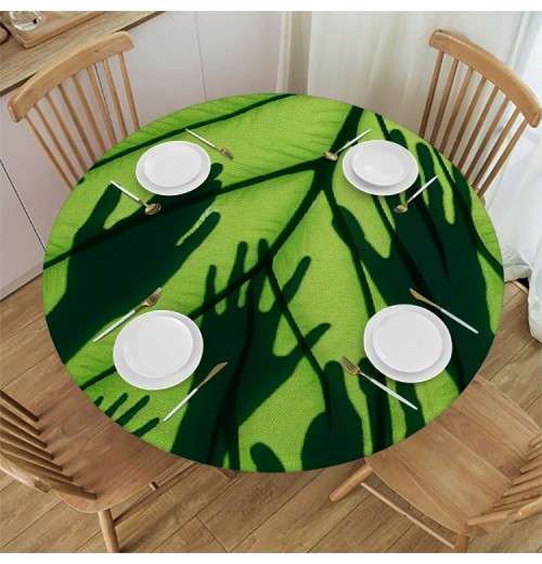 Ulloord  Round Tablecloth Fitted Table Cover with Elastic Edged Abstract Frog Leaves Waterproof Table Cloth for Party Kitchen Dining Indoor Outdoor Table