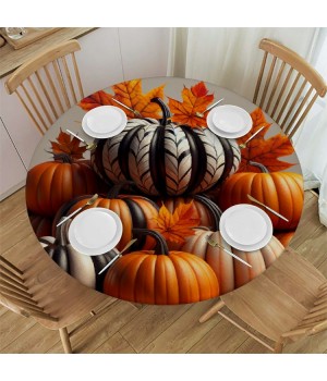 Ulloord  Round Tablecloth Fitted Table Cover with Elastic Edged Halloween Pumpkins Tree Waterproof Table Cloth for Party Kitchen Dining Indoor Outdoor Table