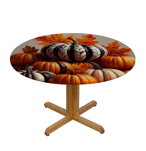 Ulloord  Round Tablecloth Fitted Table Cover with Elastic Edged Halloween Pumpkins Tree Waterproof Table Cloth for Party Kitchen Dining Indoor Outdoor Table