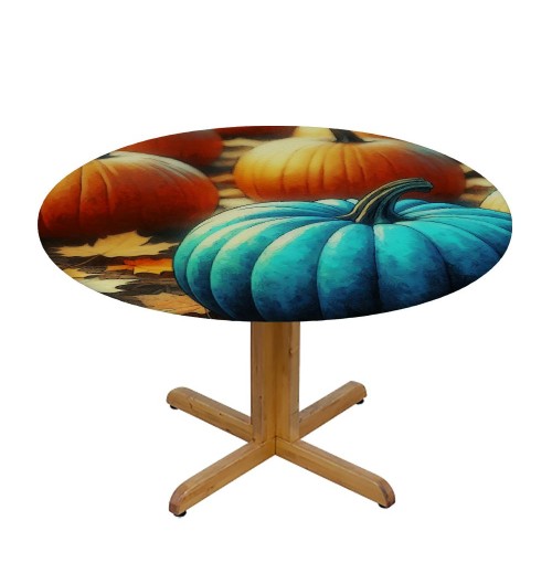 Ulloord  Round Tablecloth Fitted Table Cover with Elastic Edged Thanksgiving Pumpkins Pattern Waterproof Table Cloth for Party Kitchen Dining Indoor Outdoor Table