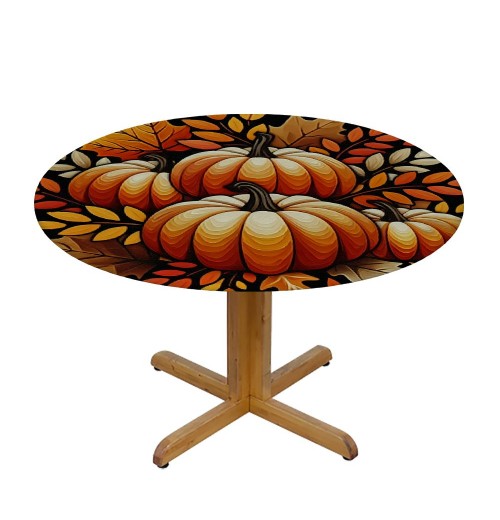 Ulloord  Round Tablecloth Fitted Table Cover with Elastic Edged Autumn Thanksgiving Pumpkins Waterproof Table Cloth for Party Kitchen Dining Indoor Outdoor Table