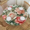 Ulloord  Round Tablecloth Fitted Table Cover with Elastic Edged Floral Rose Flowers Waterproof Table Cloth for Party Kitchen Dining Indoor Outdoor Table