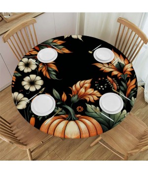 Ulloord Round Tablecloth Fitted Table Cover with Elastic Edged Halloween Theme Waterproof Table Cloth for Party Kitchen Dining Indoor Outdoor Table