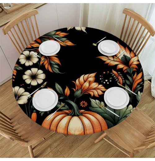 Ulloord Round Tablecloth Fitted Table Cover with Elastic Edged Halloween Theme Waterproof Table Cloth for Party Kitchen Dining Indoor Outdoor Table