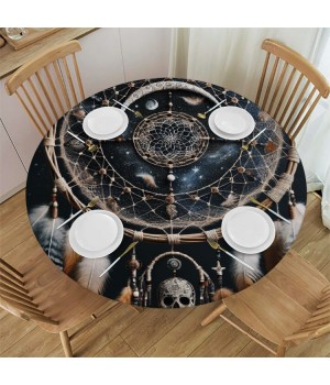 Ulloord Round Tablecloth Fitted Table Cover with Elastic Edged Pattern Waterproof Table Cloth for Party Kitchen Dining Indoor Outdoor Table