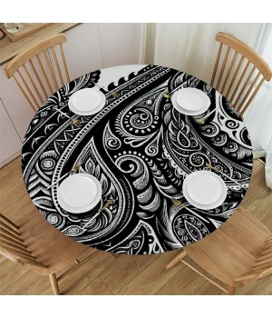 Ulloord  Round Tablecloth Fitted Table Cover with Elastic Edged Floral Paisley Pattern Waterproof Table Cloth for Party Kitchen Dining Indoor Outdoor Table