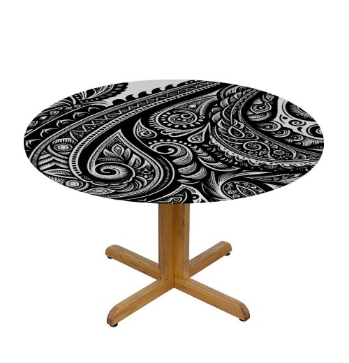 Ulloord  Round Tablecloth Fitted Table Cover with Elastic Edged Floral Paisley Pattern Waterproof Table Cloth for Party Kitchen Dining Indoor Outdoor Table