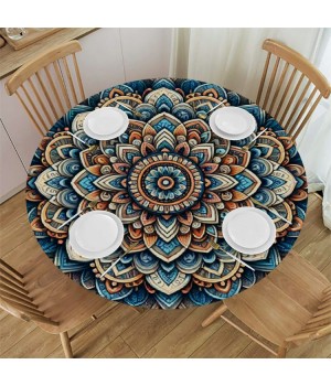 Ulloord Round Tablecloth Fitted Table Cover with Elastic Edged Waterproof Table Cloth for Party Kitchen Dining Indoor Outdoor Table