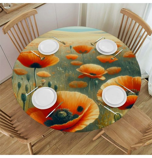 Ulloord  Round Tablecloth Fitted Table Cover with Elastic Edged Floral Flowers Theme Waterproof Table Cloth for Party Kitchen Dining Indoor Outdoor Table