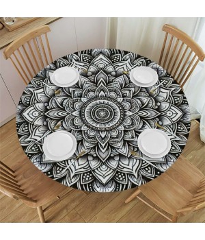 Ulloord Round Tablecloth Fitted Table Cover with Elastic Edged Waterproof Table Cloth for Party Kitchen Dining Indoor Outdoor Table