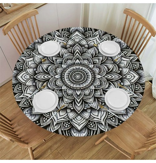 Ulloord Round Tablecloth Fitted Table Cover with Elastic Edged Waterproof Table Cloth for Party Kitchen Dining Indoor Outdoor Table