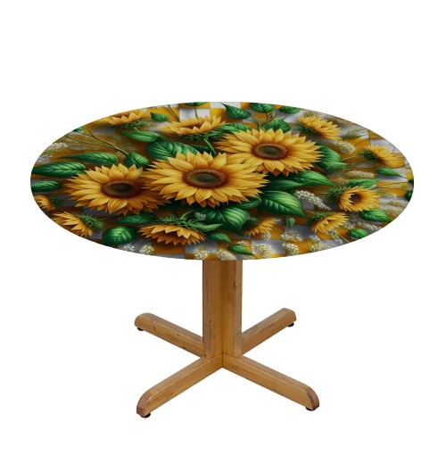 Ulloord  Round Tablecloth Fitted Table Cover with Elastic Edged Sunflower Check Plaid Waterproof Table Cloth for Party Kitchen Dining Indoor Outdoor Table