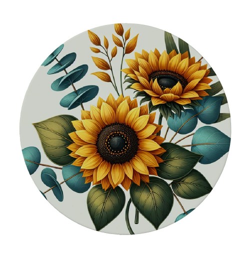 Ulloord  Round Tablecloth Fitted Table Cover with Elastic Edged Sunflower Summer Leaves Waterproof Table Cloth for Party Kitchen Dining Indoor Outdoor Table