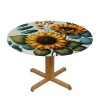 Ulloord  Round Tablecloth Fitted Table Cover with Elastic Edged Sunflower Summer Leaves Waterproof Table Cloth for Party Kitchen Dining Indoor Outdoor Table