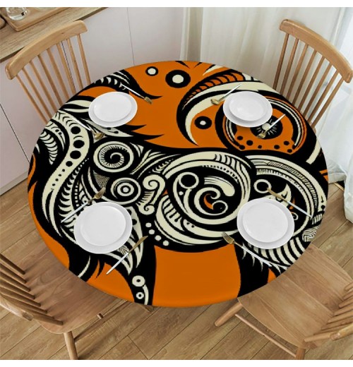 Ulloord  Round Tablecloth Fitted Table Cover with Elastic Edged Vintage Sacred Goat Waterproof Table Cloth for Party Kitchen Dining Indoor Outdoor Table