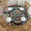 Ulloord Round Tablecloth Fitted Table Cover with Elastic Edged Flower Pattern Waterproof Table Cloth for Party Kitchen Dining Indoor Outdoor Table