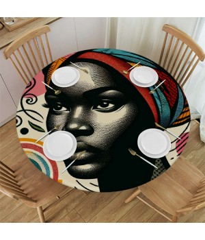 Ulloord Round Tablecloth Fitted Table Cover with Elastic Edged Vintage Pattern Waterproof Table Cloth for Party Kitchen Dining Indoor Outdoor Table