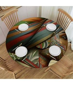 Ulloord  Round Tablecloth Fitted Table Cover with Elastic Edged African Girl Pattern Waterproof Table Cloth for Party Kitchen Dining Indoor Outdoor Table