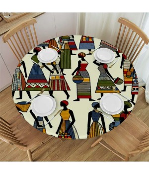 Ulloord Round Tablecloth Fitted Table Cover with Elastic Edged Vintage Waterproof Table Cloth for Party Kitchen Dining Indoor Outdoor Table