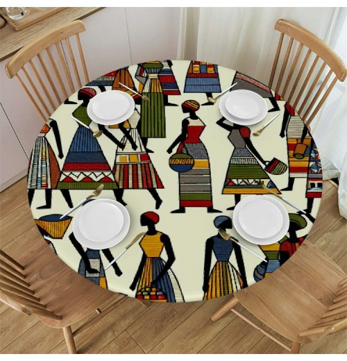 Ulloord Round Tablecloth Fitted Table Cover with Elastic Edged Vintage Waterproof Table Cloth for Party Kitchen Dining Indoor Outdoor Table