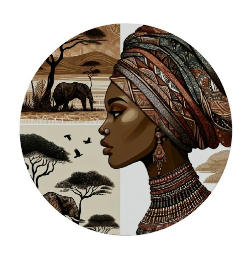 Ulloord  Round Tablecloth Fitted Table Cover with Elastic Edged African Woman Elephant Waterproof Table Cloth for Party Kitchen Dining Indoor Outdoor Table