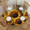 Ulloord Round Tablecloth Fitted Table Cover with Elastic Edged Tropical Sunflower Floral Wood Waterproof Table Cloth for Party Kitchen Dining Indoor Outdoor Table