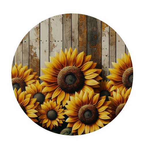 Ulloord Round Tablecloth Fitted Table Cover with Elastic Edged Tropical Sunflower Floral Wood Waterproof Table Cloth for Party Kitchen Dining Indoor Outdoor Table