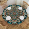 Ulloord Round Tablecloth Fitted Table Cover with Elastic Edged Ethnic Boho Waterproof Table Cloth for Party Kitchen Dining Indoor Outdoor Table