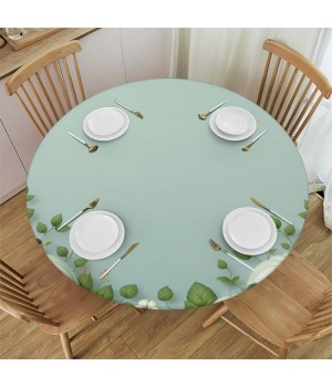 Ulloord Round Tablecloth Fitted Table Cover with Elastic Edged Thanksgiving Pumpkin Waterproof Table Cloth for Party Kitchen Dining Indoor Outdoor Table