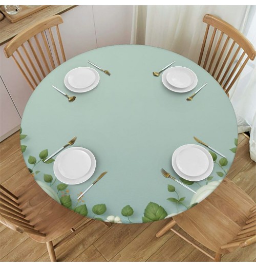 Ulloord Round Tablecloth Fitted Table Cover with Elastic Edged Thanksgiving Pumpkin Waterproof Table Cloth for Party Kitchen Dining Indoor Outdoor Table