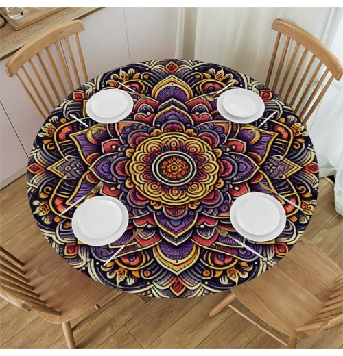 Ulloord Round Tablecloth Fitted Table Cover with Elastic Edged Floral Pattern Waterproof Table Cloth for Party Kitchen Dining Indoor Outdoor Table