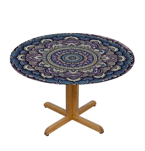 Ulloord Round Tablecloth Fitted Table Cover with Elastic Edged Ethnic  Waterproof Table Cloth for Party Kitchen Dining Indoor Outdoor Table