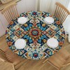 Ulloord Round Tablecloth Fitted Table Cover with Elastic Edged Mexican Ceramictile Vibrant Waterproof Table Cloth for Party Kitchen Dining Indoor Outdoor Table