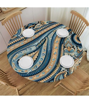 Ulloord Round Tablecloth Fitted Table Cover with Elastic Edged Pattern Waterproof Table Cloth for Party Kitchen Dining Indoor Outdoor Table