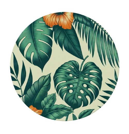 Ulloord Round Tablecloth Fitted Table Cover with Elastic Edged Tropical Floral Plant Palm Waterproof Table Cloth for Party Kitchen Dining Indoor Outdoor Table