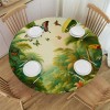 Ulloord Round Tablecloth Fitted Table Cover with Elastic Edged Tropiacal Floral Palm Butterfiy Waterproof Table Cloth for Party Kitchen Dining Indoor Outdoor Table