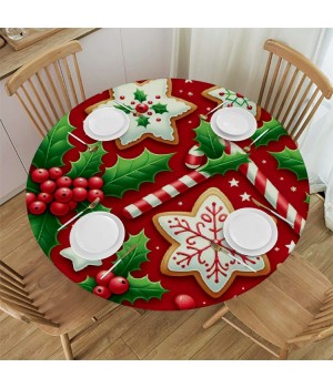 Ulloord Round Tablecloth Fitted Table Cover with Elastic Edged Leaves Waterproof Table Cloth for Party Kitchen Dining Indoor Outdoor Table